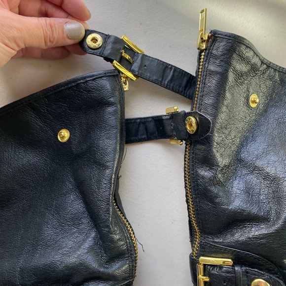 Steve Madden Enngage Black Leather Mid Calf Boots Moto Style Gold Women's Size 8 - Picture 10 of 16